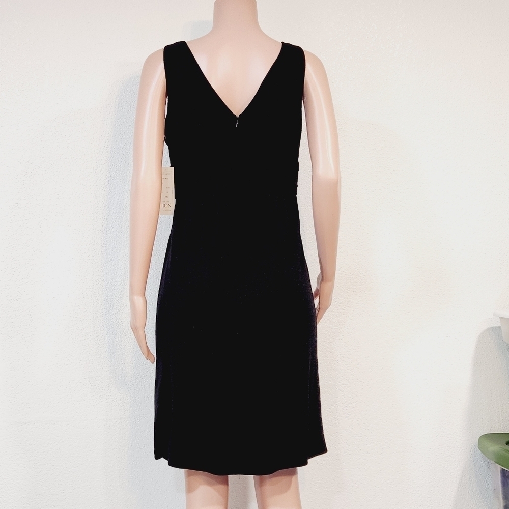 Jôn Jones Of NY NWT Black Wool Empire Plunge Faux Wrap Style Lbd Cocktail - Picture 6 of 13